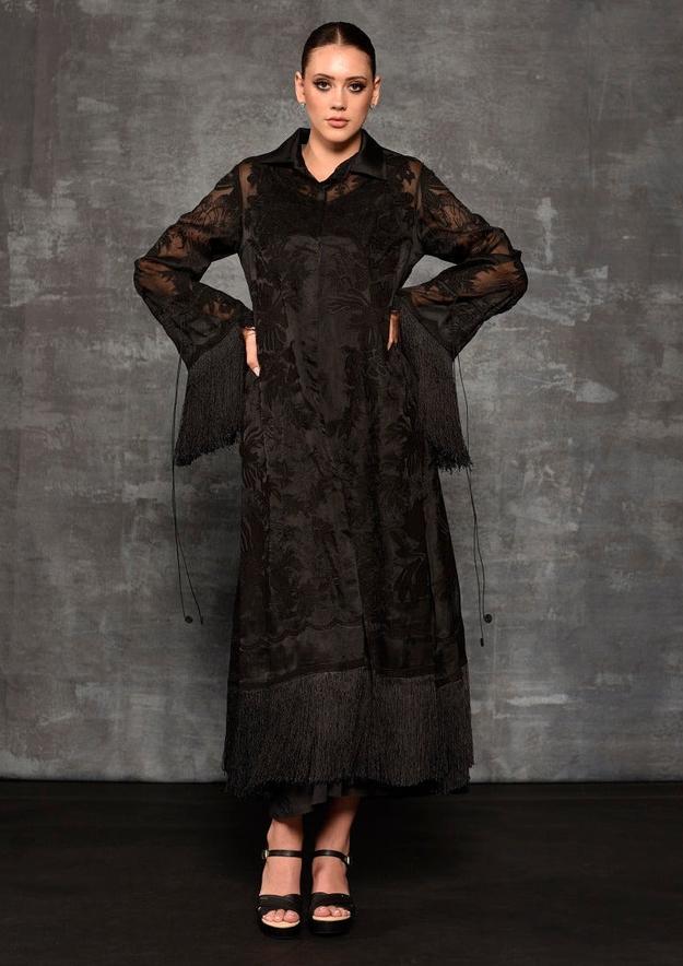 Black organza silk kurta enhanced with appliqué work