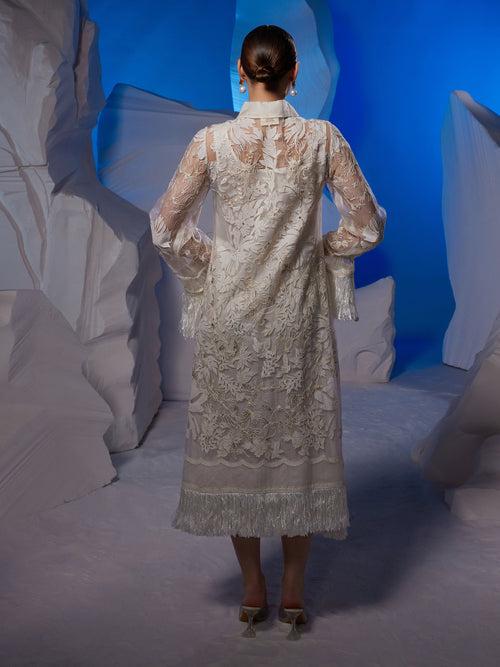 Ivory organza silk kurta enhanced with appliqué work