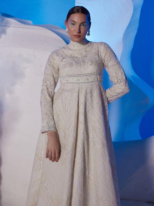 High neck full sleeves floor length gown