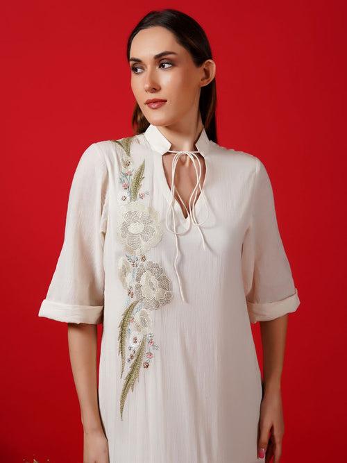 Ivory tier dress enhance with embroidery