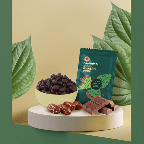 Choco Meetha Paan | 100% Natural Refreshment | Choco coated mints | Box of 20 Sachets