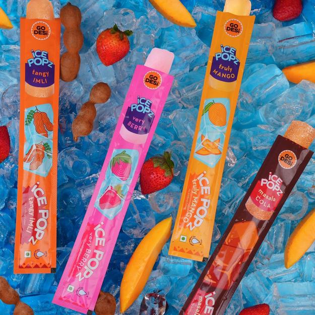 ICE Popz |12-Pack Assorted | 4 Flavours Fruit Ice Popsicles | Ice Pops (70ml Each) - Masala Cola, Truly Mango, Very Berry, Tangy Imli