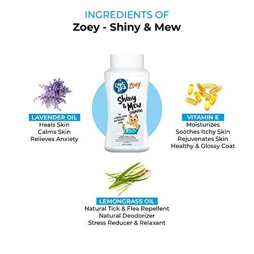 Zoey Cat & Kittens Shampoo for All Breeds | Shiny & Mew 200ml Sulphate Free | Pack of 2 | Soothes Itchy Skin, Natural Deodorizer, Natural Tick & Flea Repellent | Cleanses & Nourishes