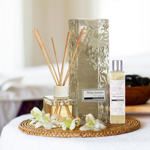 Rosemoore White Jasmine Scented Reed Diffuser & Refill Oil Combo