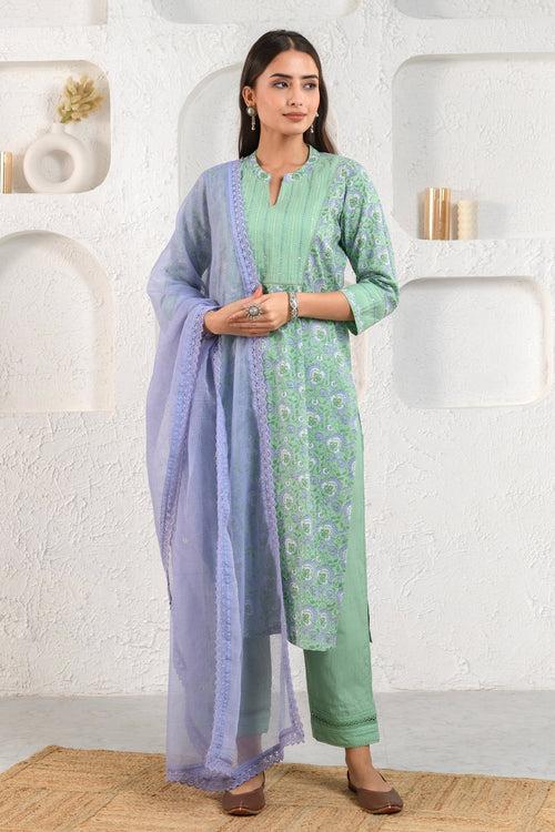 Green Field Embroidered Suit Set