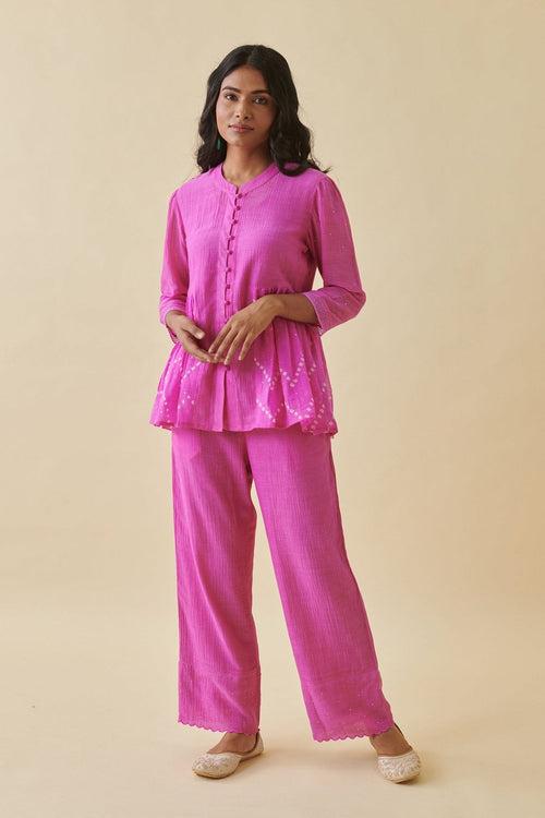 Pink Bandhani Side Gathered Co-ord Set