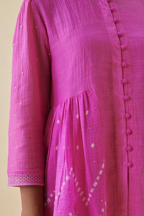 Pink Bandhani Side Gathered Co-ord Set