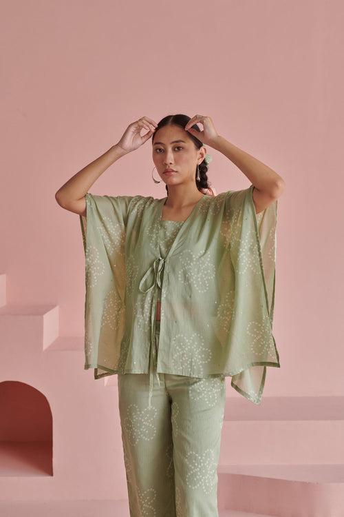 Green Bandhej Kaftan Set