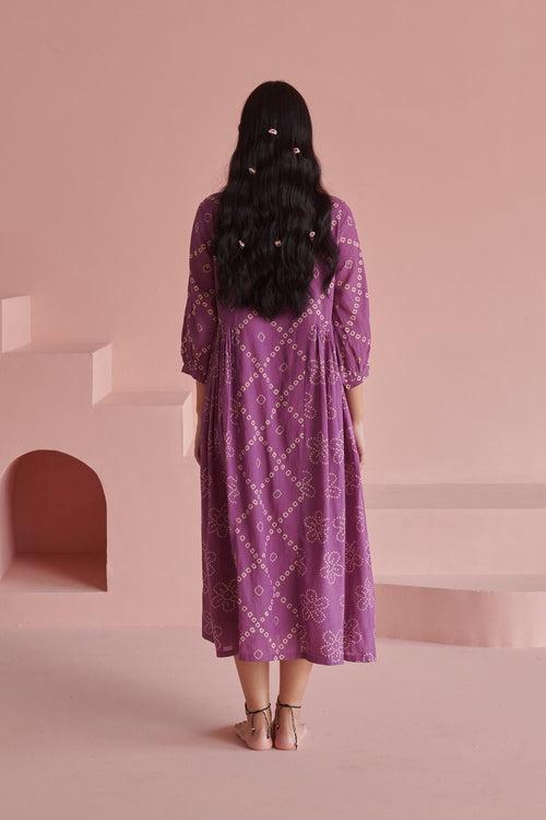 Purple Bandhej Pleated Dress