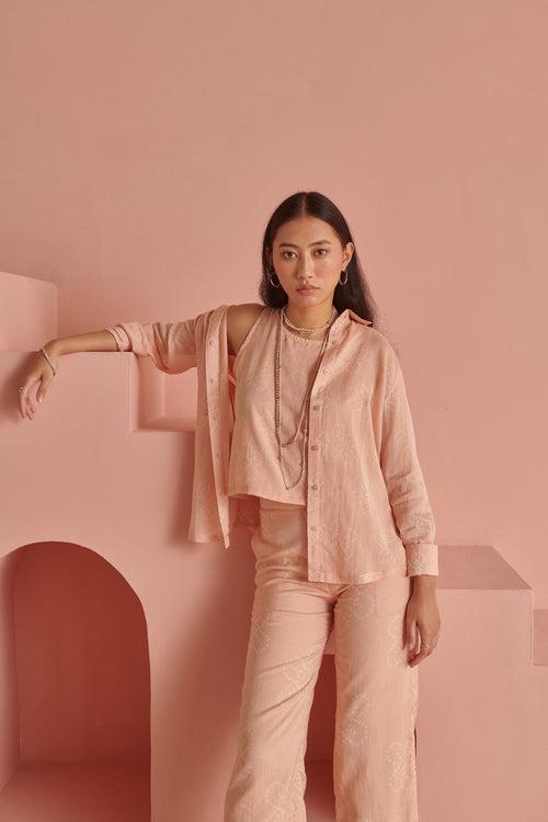 Peach Bandhej Shirt Set