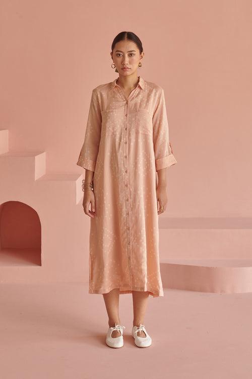 Peach Bandhej Shirt Dress