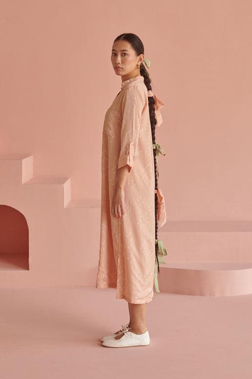 Peach Bandhej Shirt Dress