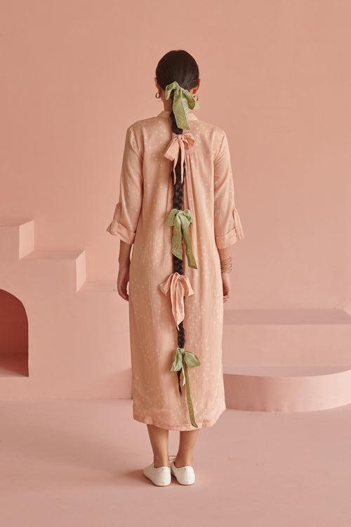 Peach Bandhej Shirt Dress