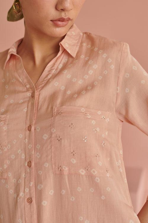 Peach Bandhej Shirt Dress