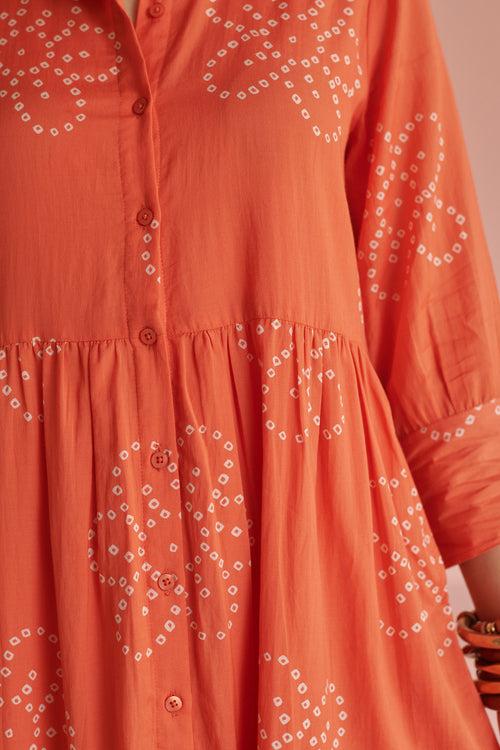 Orange Bandhej Gathered Dress