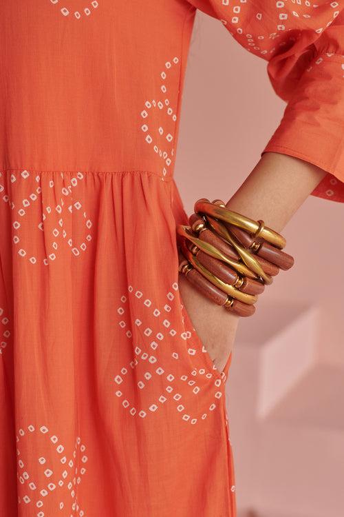 Orange Bandhej Gathered Dress