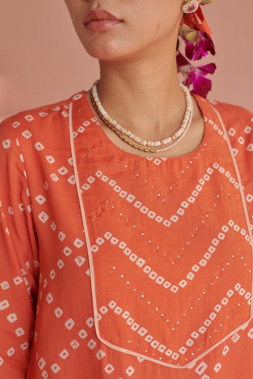 Orange Bandhej Straight Kurta Set