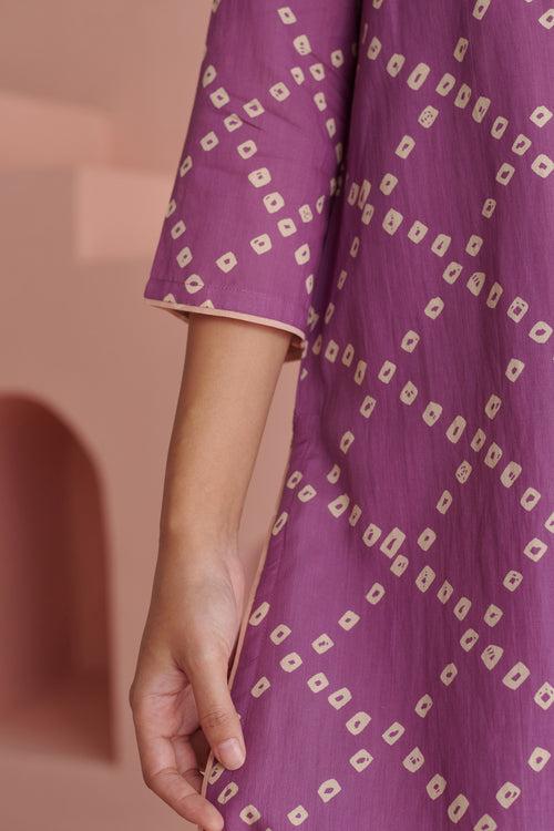 Purple Bandhej Straight Kurta Set