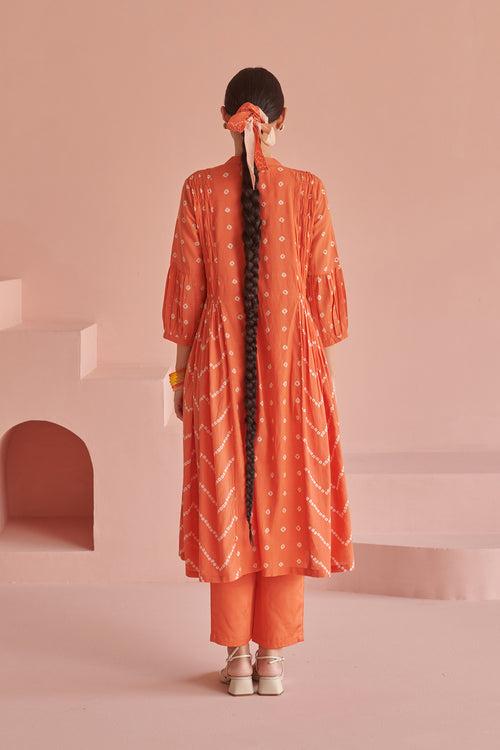 Orange Bandhej Smock Kurta Set