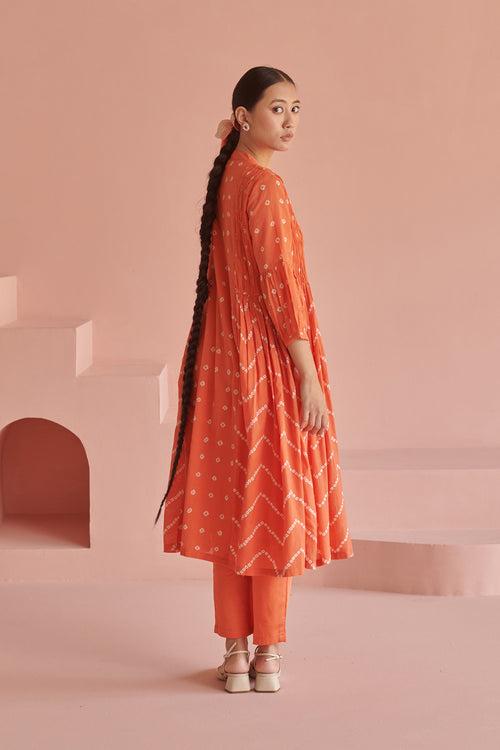 Orange Bandhej Smock Kurta Set