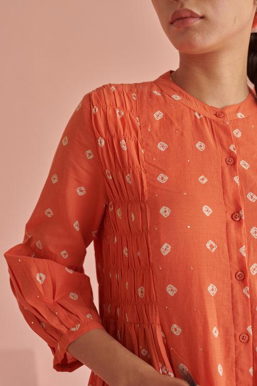 Orange Bandhej Smock Kurta Set