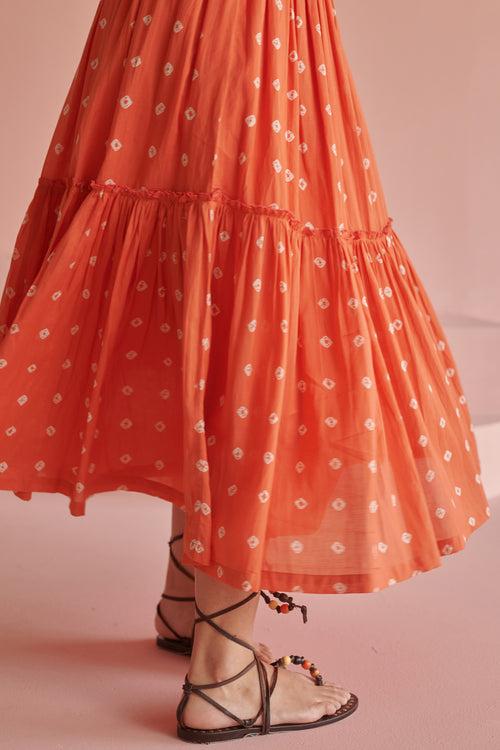 Orange Bandhej Skirt Set