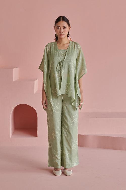 Green Bandhej Kaftan Set