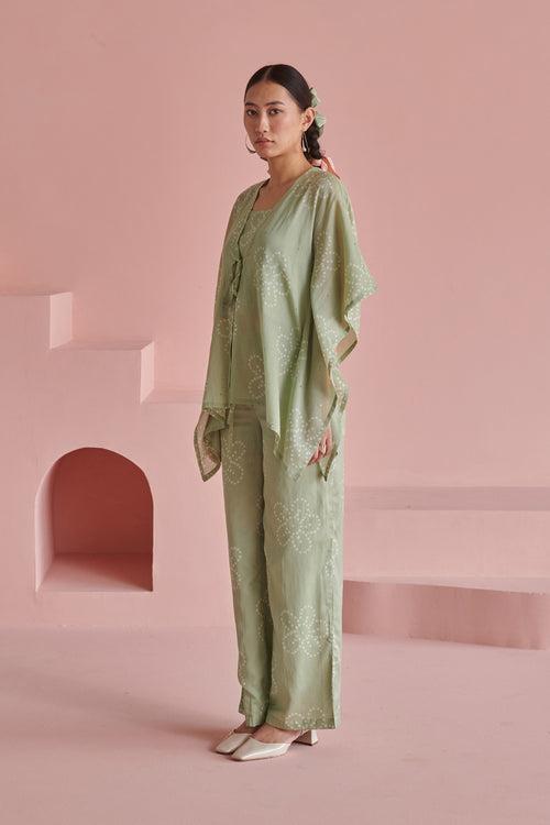 Green Bandhej Kaftan Set