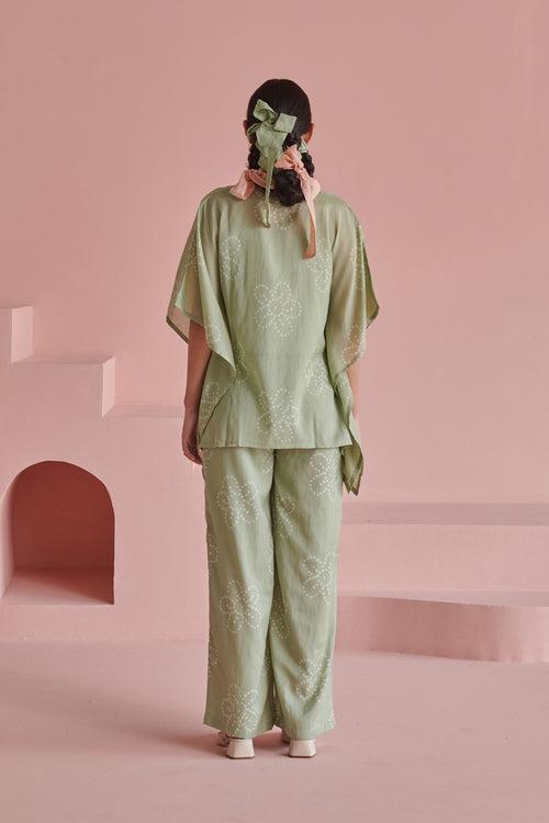 Green Bandhej Kaftan Set