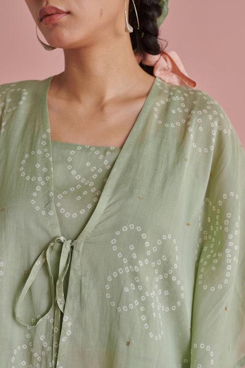 Green Bandhej Kaftan Set