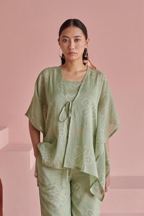 Green Bandhej Kaftan Set