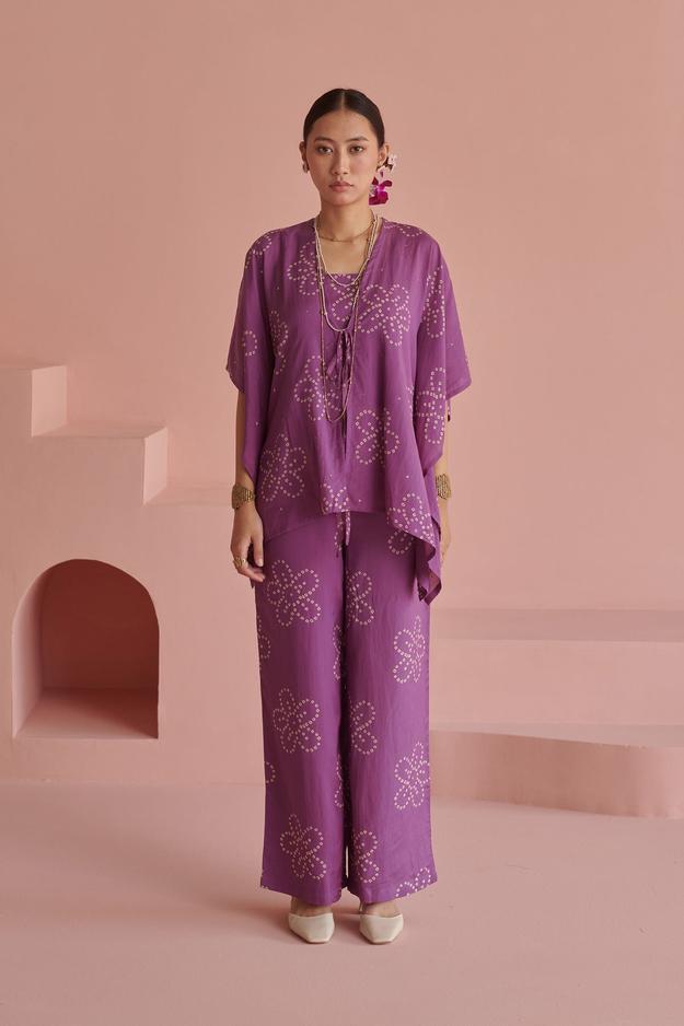 Purple Bandhej Kaftan Set