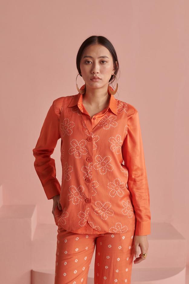 Orange Bandhej Jacket Set