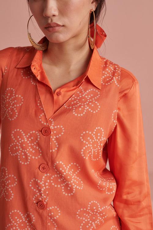 Orange Bandhej Jacket Set