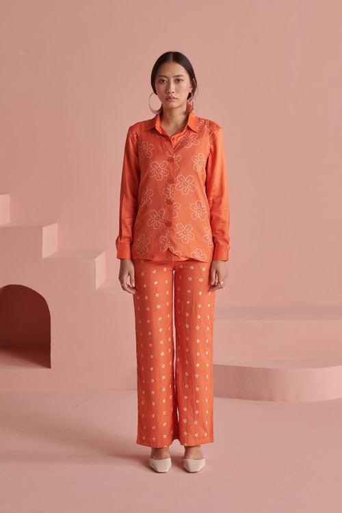 Orange Bandhej Jacket Set