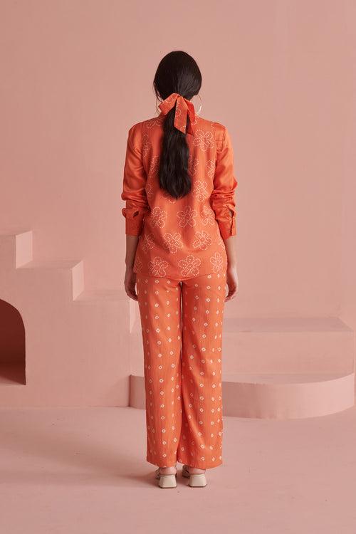 Orange Bandhej Jacket Set