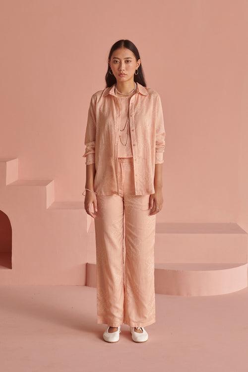 Peach Bandhej Shirt Set