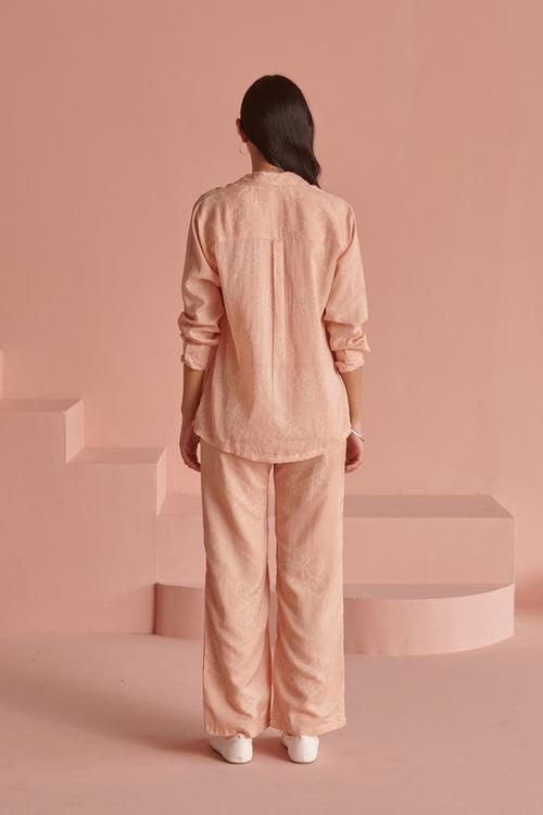 Peach Bandhej Shirt Set