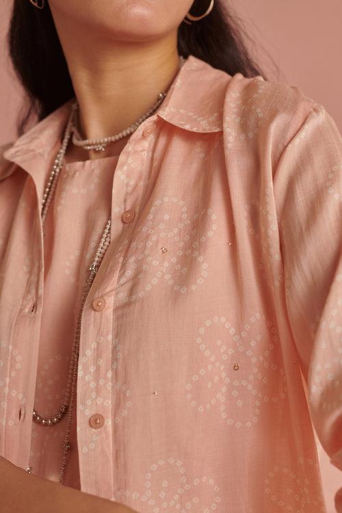 Peach Bandhej Shirt Set