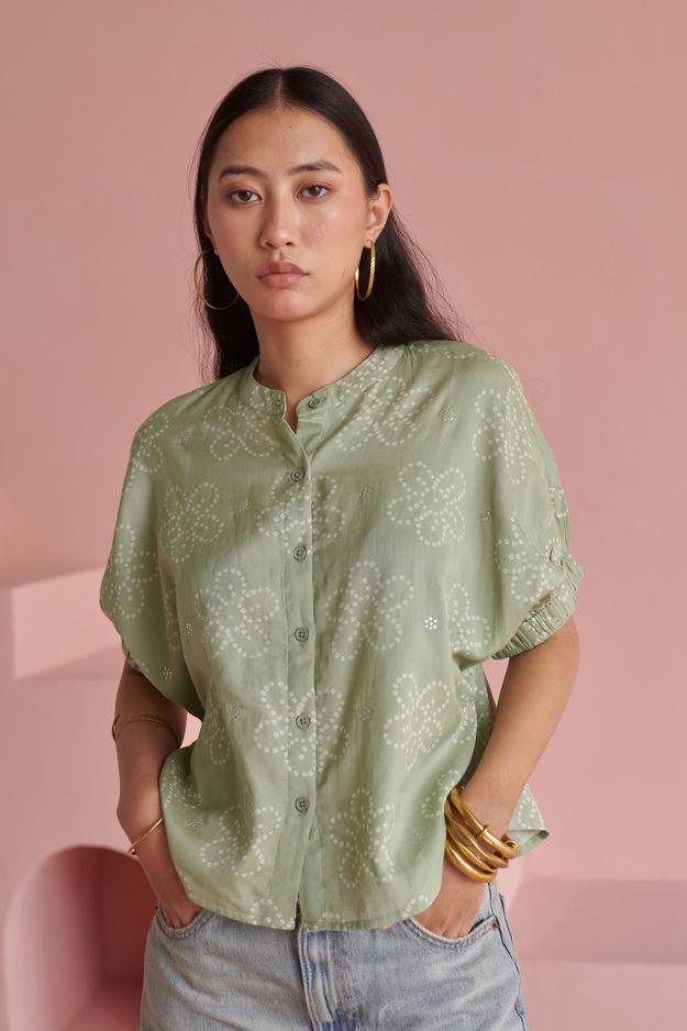 Green Bandhej Oversized Shirt