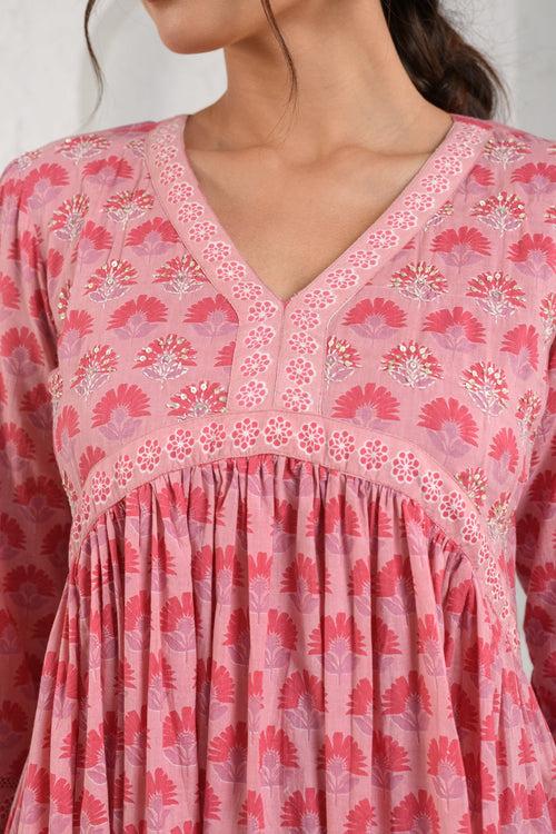 Pink Gathered Kurta