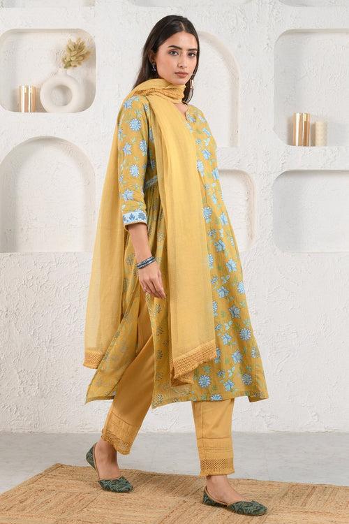 Mustard Gathered Suit Set