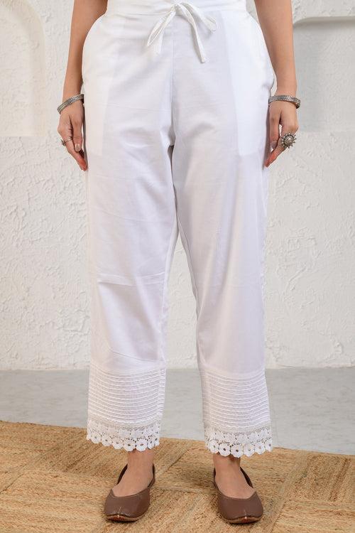 White Pintucked Lace Pants