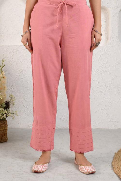 Dusty Pink Pleated Lace Pants