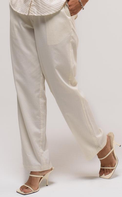 White Cotton Silk Pants