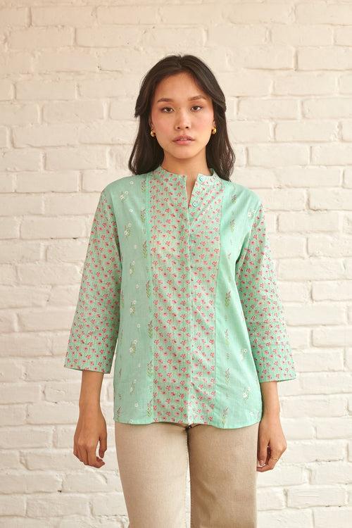 Blue Daisy Paneled Shirt