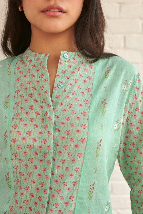 Blue Daisy Paneled Shirt