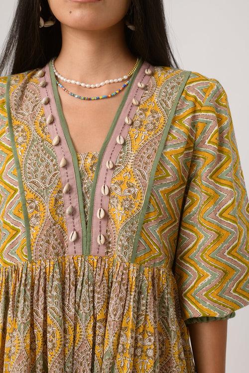 Paisley Shell Dress in Yellow