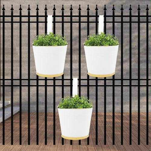 Round White/Gold 7" Balcony Railing Planter