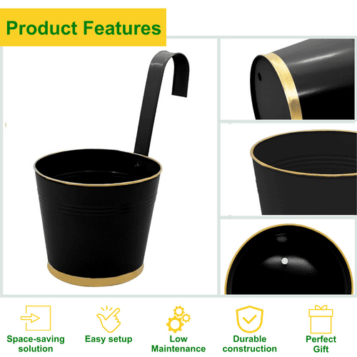 Round Black/Gold 7" Balcony Railing Planter